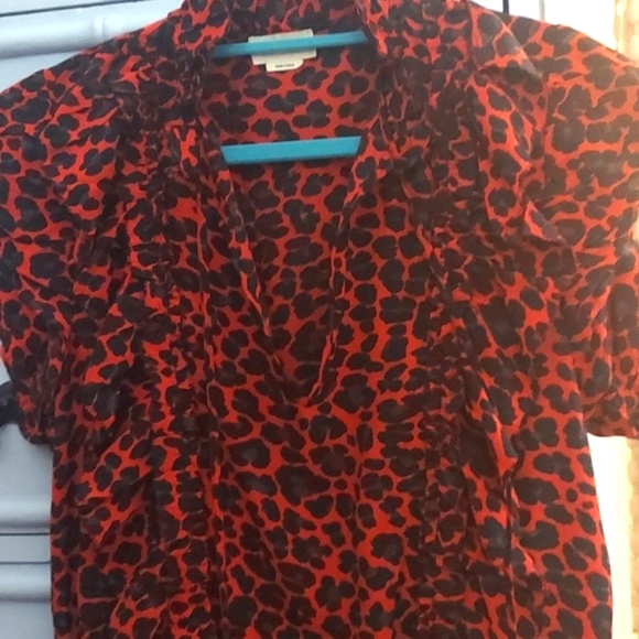 ZADIG & VOLTAIRE Tibo Leopard Print Red Black Ruffle Blouse Top Sz M - Picture 4 of 16
